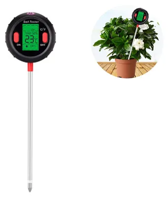 Produktbild von 5-in-1-Bodenmessgerät mit pH-Wert-Messung, Bodenfeuchtigkeitsanzeige, LCD-Display, Temperatur- und Lichtintensitätsmessung für Pflanzen sowie Beleuchtungsthermometer