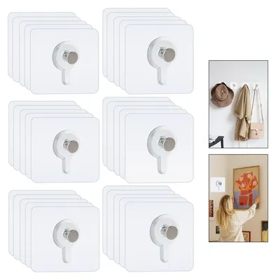 Produktbild von 40 selbstklebende Fotohaken, transparent, zum Aufhängen von Fotos ohne Bohren, 5 cm und 6 cm, selbstklebende Haken, Tragfähigkeit 15 kg, selbstklebende Haken für dekorative Fotos, Poster und Gemälde.