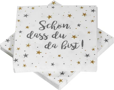 Produktbild von Weihnachtsservietten Sterne 'Schön, dass du da bist!' - grau/gold/weiß (20 Stück)