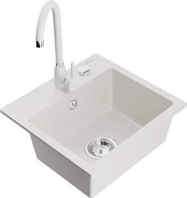 Produktbild von Mexen Milo 1-Becken-Granit-Spüle mit Mischbatterie Telma, Weiß - 6505-20-670200-20