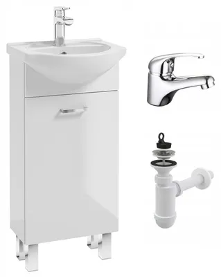 Zdjęcie produktu dla Szafka Łazienkowa z Umywalką 40 x 20 cm Biała Stojąca Mała Bateria Chrom
