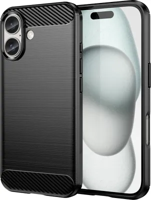 Produktbild von Hülle für iPhone 16 Carbon-Faser Weich TPU Silikon Stoßfest Handyhülle Schwarz