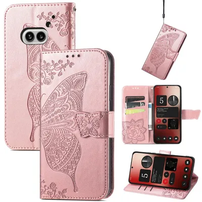 Produktbild von Für Nothing Phone 2a / Plus Kunstleder Wallet Handy Tasche Schmetterling Design Hülle Etuis Rosa