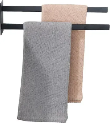 Obrázek produktu pro Držák na ručníky, dvojitý, z nerezové oceli 304, nástěnný, černý, sada do koupelny, držák na ručníky do koupelny, moderní design, odolný