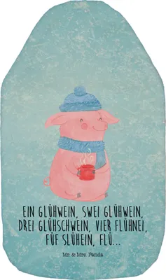 Produktbild von Mr. & Mrs. Panda Wärmflasche Schweinchen Glühwein - Eisblau - Geschenk, Betrunken, Weihnachtsmarkt, Weihnachten, Wärmekissen, heizflasche, Bettflasche, Wärmflaschen