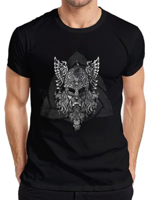 Produktbild von Wikinger Helm Krieger Mythologie Runenknoten Odin Valknut Herren T-Shirt, Schwarz, XL