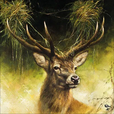 Produktbild von Servietten Papier 33x33cm 3-lagig mit Hirsch Motiv Naturstil 20 Stück