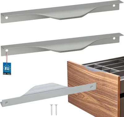 Imagen del producto de KOTARBAU® Juego de 2 tiradores para muebles y armarios de 192/212 mm ZnAl tiradores de cocina plateados para muebles, tiradores de puerta, tiradores de perfil, tiradores de cocina, tiradores de