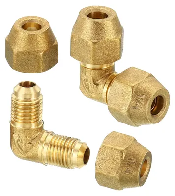 90° Winkelstück 1/4" x 1/4" Messing, 2 Stück, Rohradapter mit Mutter