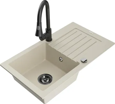 Immagine prodotto di Mexen Pablo lavello in granito a 1 vasca con scolapiatti e rubinetto da cucina Elia, beige - 6510-69-670101-70