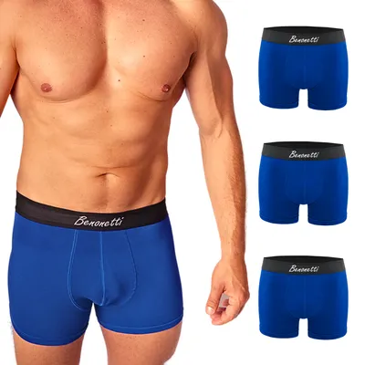 Produktbild von Benonetti Herren Boxershorts, atmungsaktive Baumwollunterwäsche mit Komfortbund, Bequem & langlebig, kein Aufrollen (3er Set, Blau, XL)