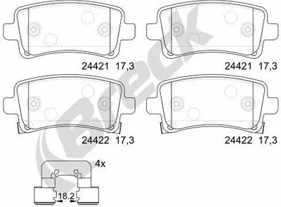 Produktbild von BRECK 24421 00 704 10 Bremsbeläge Satz Hinten Bremsklötze für OPEL INSIGNIA Caravan INSIGNIA INSIGNIA Stufenheck INSIGNIA A Country Tourer (G09)
