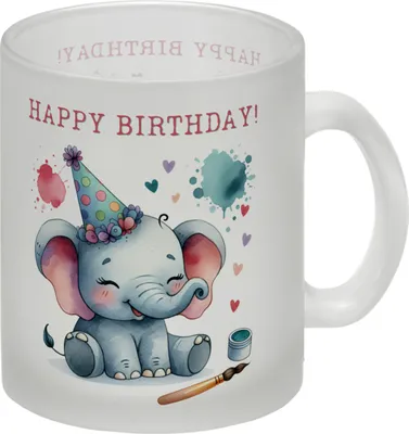 Produktbild von Happy Birthday Elefant Glas Tasse