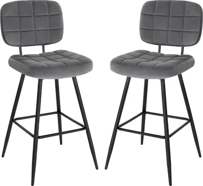Produktbild von EUGAD 2er Set Barhocker, gut gepolstert, aus Samt Metall, Dunkelgrau