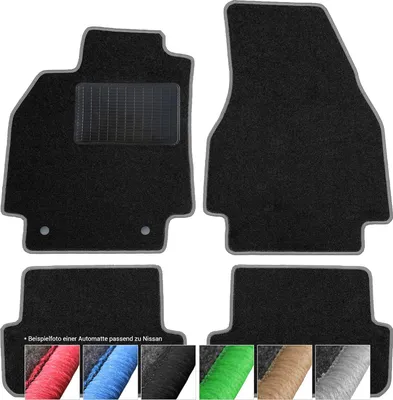 Produktbild von Fußmatten Auto Velours Autoteppiche Schwarz Automatten Set 4-teilig passend für Nissan Cube 2003-2005 (Graue - Ziernähte)
