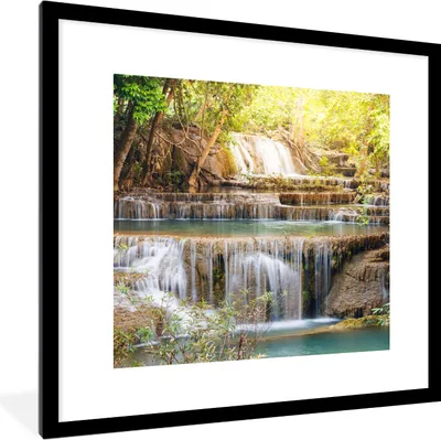 Produktbild von MuchoWow® Gerahmtes Poster Sonne - Wasserfall - Landschaft 40x40 cm - Poster mit Schwarzem Bilderrahmen Wandposter Rahmen Foto Bilder - Poster - Plakat im Rahmen