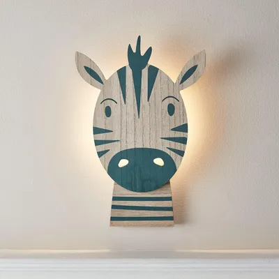 Produktbild von LED-Wandleuchte Zebra – Nachttischlampe für Kinderzimmer – Schafft stimmungsvolle Beleuchtung – Mit Timerfunktion – 30 x 20,5 cm – Weiß, Blau
