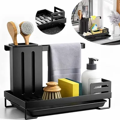 Produktbild von Spülbecken Organizer mit Ablauf Pfanne, Utensilien Korb für Küche, für Küchenzubehör Schwamm/Bürste/Spülseife