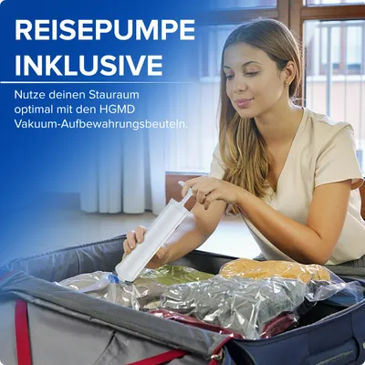 Produktbild von HGMD Vakuumbeutel für Kleidung und Bettdecken - 13 Stück - 4 Größen - 12 Vakuum-Aufbewahrungsbeutel inklusive Handpumpe - Vakuumbeutel