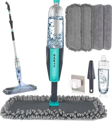 Obrázok produktu pre 360° rotačný mop z mikrovlákna na čistenie podláh - mokrý a suchý - pre domácnosť, kuchyňu, drevené podlahy - 360ML náplň - 4 mopy z mikrovlákna - 1 škrabka - 1 mop