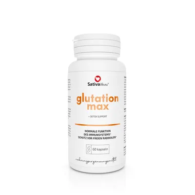 Produktbild von SativaLife Glutathion Max Kapseln – Nahrungsergänzungsmittel mit L-Glutathion, 60 Kapseln