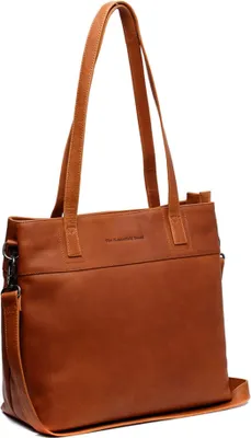 A studio shot of a brown leather shopper bag.