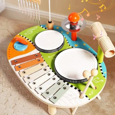 Immagine prodotto di Set di pianoforte per bambini con gong, campanelli e batteria in legno