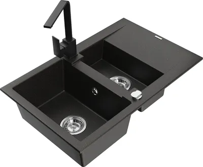 Image de Mexen Gaspar évier en granit 1,5 bac avec égouttoir et mitigeur Rita, Noir/Or - 6507-75-670300-70