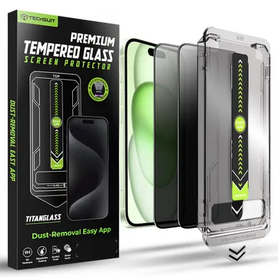 Produktbild von Techsuit – TitanGlass FullCover (2 pack) Privacy-Schutzglas aus gehärtetem Glas für iPhone 15 Plus / iPhone 16 Plus – schwarz