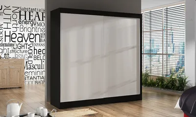 Produktbild von Geräumiger Kleiderschrank 200 BULAN X, schwarz mit weißen Türen