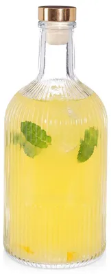 Produktbild von Glasflasche 500 ml mit Verschluss - Geriffeltes Glas - Goldfarbener Verschluss - Für Getränke