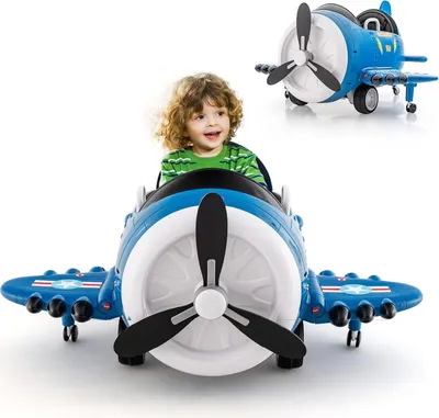 Produktbild von DREAMADE Kinder Elektroflugzeug mit faltbarem Flügel & drehbarem Propeller, Elektroauto mit Drift, Elektroflugzeug mit USB & Drahtlosfunktion (Blau)