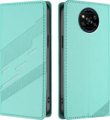 Produktbild von Hülle für Xiaomi Poco X3/Poco X3 NFC/Poco X3 Pro, Kunstleder Brieftaschen Handyhülle mit Kartenfach und Standfunktion Türkis