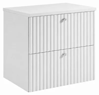 Zdjęcie produktu dla Szafka łazienkowa wisząca z półką, biała + półka biała, uchwyty w trzech kolorach, wymiary: 60 x 44,4 x 58,6 cm, Obraz wygenerowany przez AI