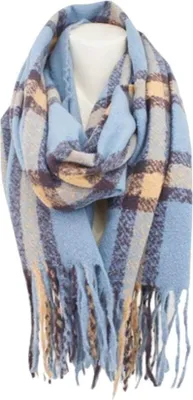 Produktbild von Winter Damen Schal » Winterschal kariert » Cashmera Soft » Damenschal » Fransenschal 180 x 65 cm: Blau Farbe: Blau
