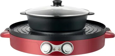 Produktbild von Elektrischer Hotpot - 2-in-1 Topf mit Grill - 2200 W - Yin-Yang Geteilt - Rund - Glasdeckel - Antihaftbeschichtung - Tischgerät - Rosa