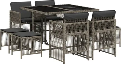 Produktbild von vidaXL 9-tlg. Garten-Essgruppe mit Kissen Grau Poly Rattan