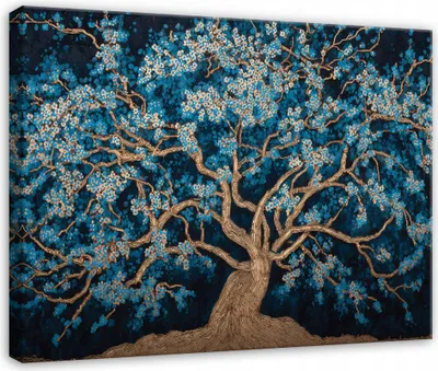 Produktbild von Leinwandbild Baum Abstrakt Modern - 100x70 cm - Wandbilder Wohnzimmer Schlafzimmer - Leinwand Leinwandbild Blau - PP16156O1