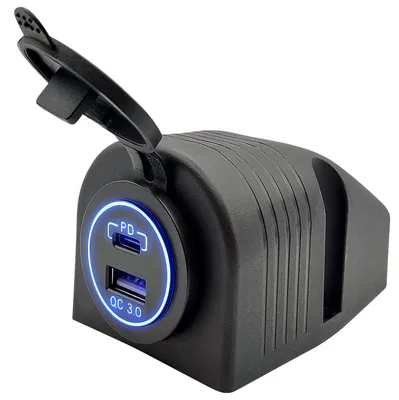 Produktbild von ProRide 12V USB/USB-C Aufbaudose 2 Ports mit Schalter QC3.0 Blau