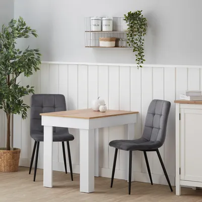 Produktbild von Homestyle4u 2761, Essgruppe mit 2 Stühlen Weiß Holz Eiche Esstisch 90x60 Esszimmergruppe