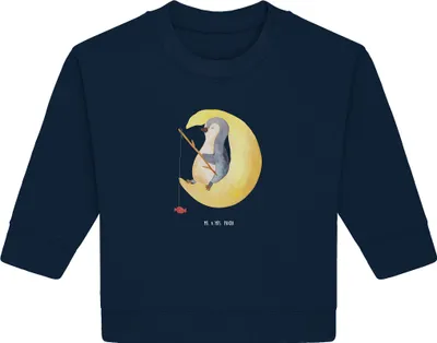 Produktbild von Mr. & Mrs. Panda Organic Baby Pullover Pinguin Mond 6. - 12. Monat - French Navy - Geschenk, Erschöpft, Bullover, Spruch, Süßigkeiten, schlafen, Angel