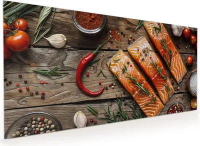 Produktbild von Küchenrückwand Spritzschutz Glas mit Motiv Lachsfilets 40 x 40 cm