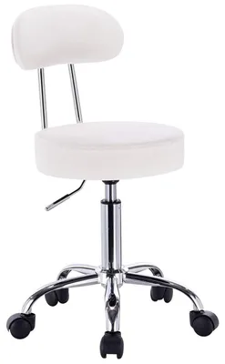 Image de Chaise de bureau BH34 avec dossier et roulettes, revêtue de similicuir blanc