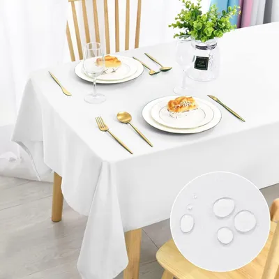 Produktbild von Tischdecke 140x240cm Weiß Fleckschutz Abwaschbar Polyester Rechteckig