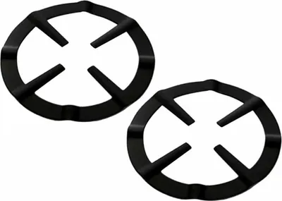 Two black stove burner grates are shown against a white background.