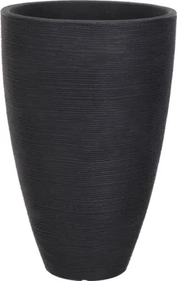 A tall, dark gray, textured planter pot.
