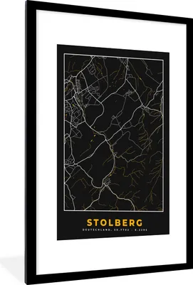 Produktbild von MuchoWow® Gerahmtes Poster Schwarz und Gold - Stadtplan - Stolberg - Deutschland - Karte 60x90 cm - Poster mit Schwarzem Bilderrahmen Wandposter Rahmen Foto Bilder - Dekoration - Wandposter Wohnzimmer - Hochwertig