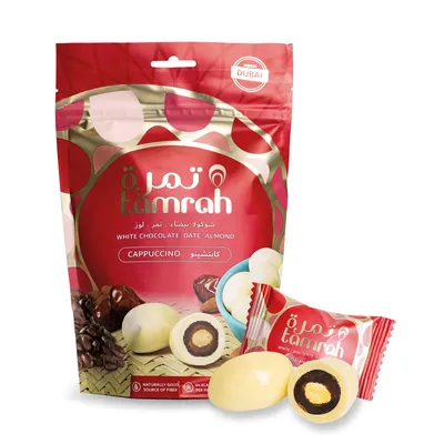 Produktbild von Tamrah Datteln in Cappuccino-Schokolade mit Mandeln 100 g