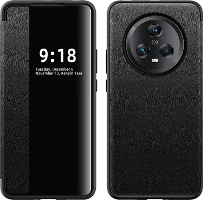 Image de Etui pour Honor Magic 5 étui fin en cuirPolyuréthaneavec fenêtre d'affichage noir
