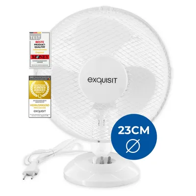 Produktbild von Exquisit Tisch-Ventilator 30 Watt, 23 cm Durchmesser, 37,5 cm Höhe, Oszillation, 2 Geschwindigkeiten, Schwenken, VT 33056 we